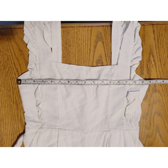 Saint + Secrets Linen Ruffle Apron Front Jumpsuit Tie Waist Soft White Womens L - Picture 7 of 10